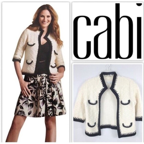 Cabi Cable Knit Open Front Cardigan Sweater XL White Preppy Academia Grandmacore - Picture 1 of 8